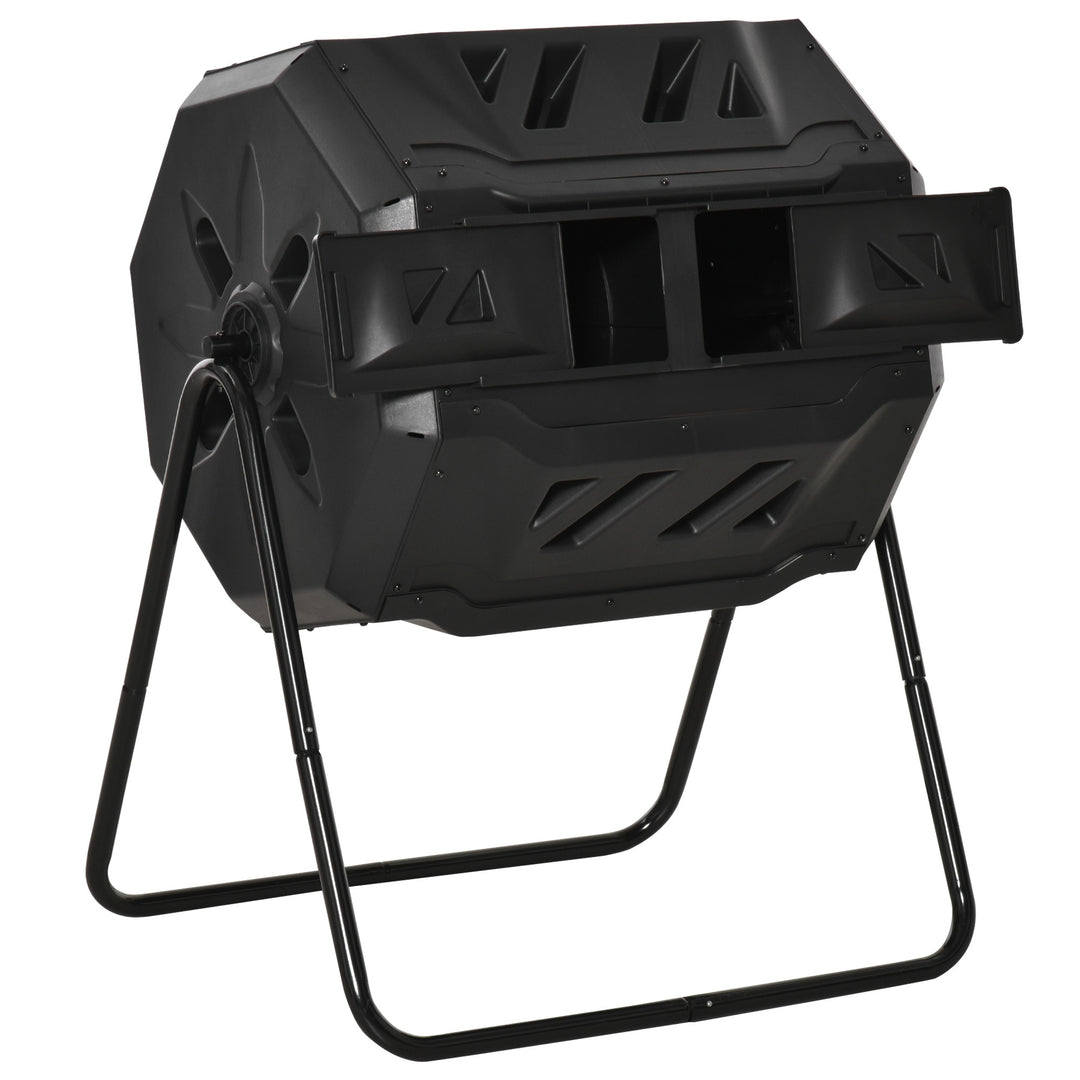 Kompostbeholder med 2 rum, 160 L kapacitet, drejelig, 71 cm x 65 cm x 96 cm, sort