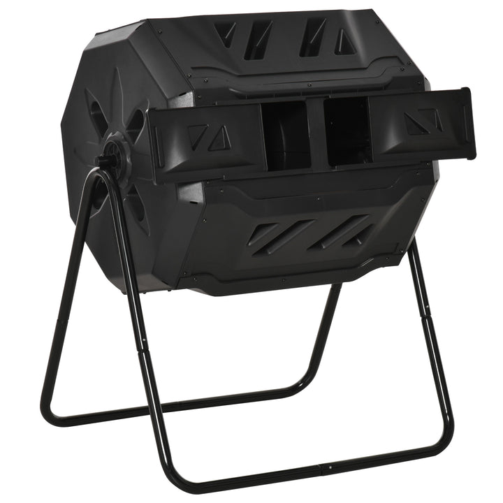 Kompostbeholder med 2 rum, 160 L kapacitet, drejelig, 71 cm x 65 cm x 96 cm, sort