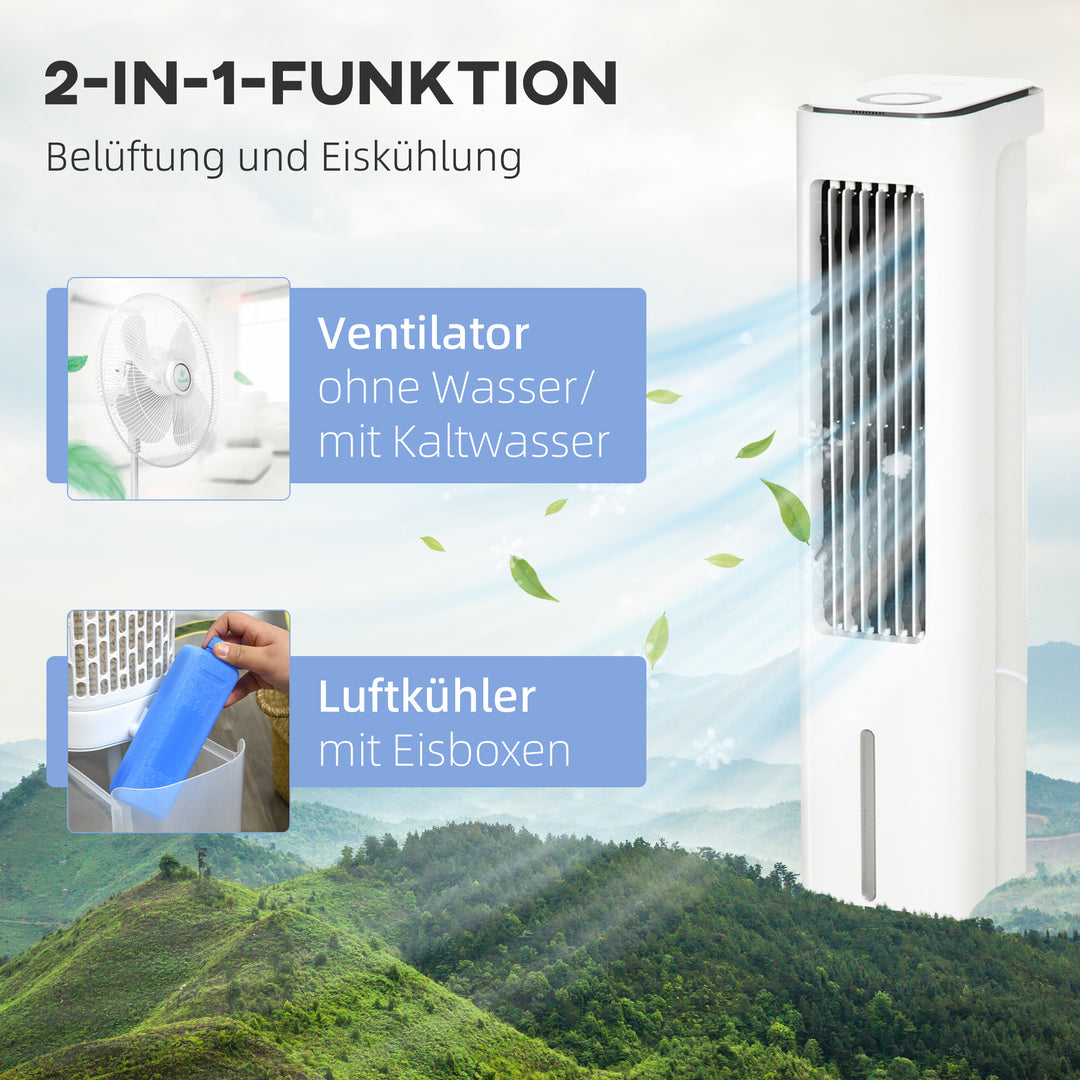 2-i-1 luftkøler med vandkøling, 5L vandtank, 12-timers timer, til 20 m²