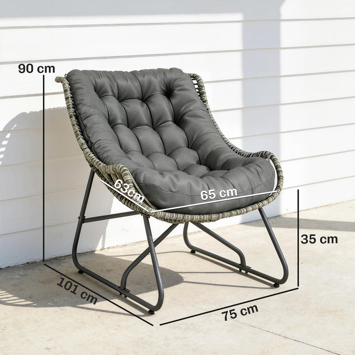 Rattan-lænestol med hynderemme, polstret udendørs lænestol af polyrattan, fletlænestol op til 120 kg