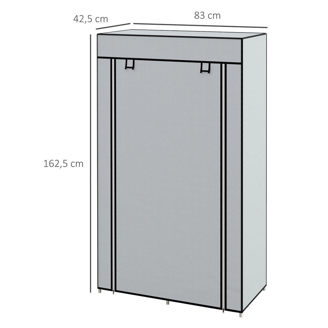 Garderobeskab i stof med 1 garderobestang, 2 skuffer, 83 x 42,5 x 162,5 cm, grå
