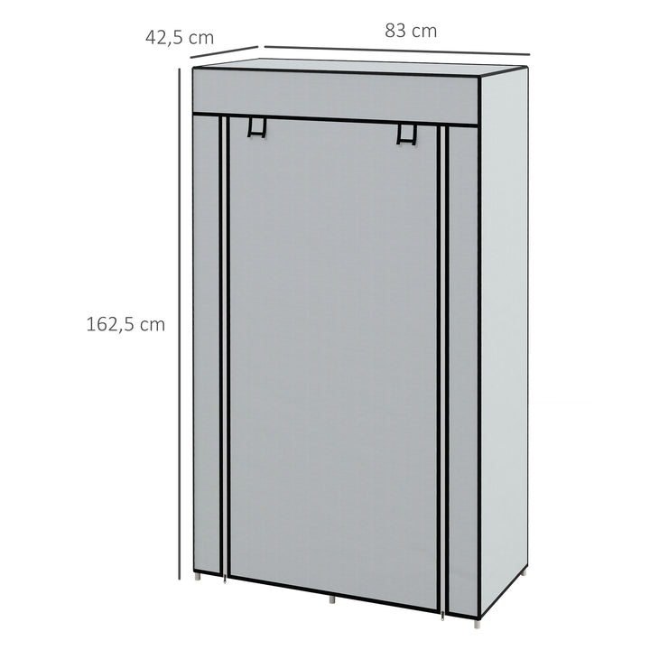 Garderobeskab i stof med 1 garderobestang, 2 skuffer, 83 x 42,5 x 162,5 cm, grå