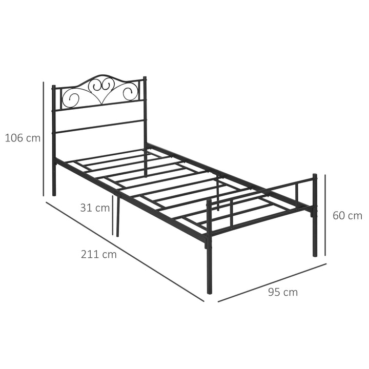 Seng 90 x 200 cm stål med lamelbund, hovedgærde og fodgærde, 31 cm høj, sort