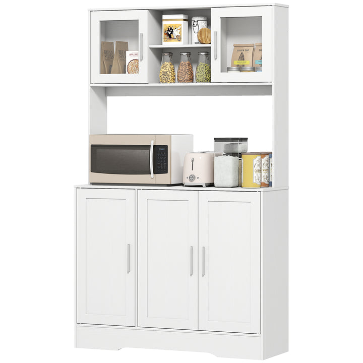 Køkkenskab, skandinavisk design, 4 skabe, justerbare hylder, glaslåger, åben plads, spånplade, mdf, hvid
