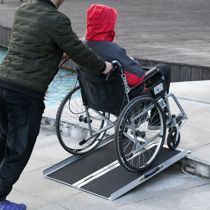 Kørestolsrampe, kørestole, rollatorer, sammenklappelig, aluminium, 270 kg lastkapacitet, sort, 91 x 72 x 5 cm