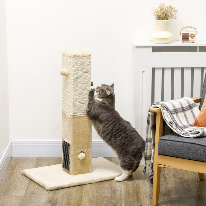 Kradsetræ til katte, 79 cm kradsetræ med jute reb, inkluderer legetøj, plys, beige