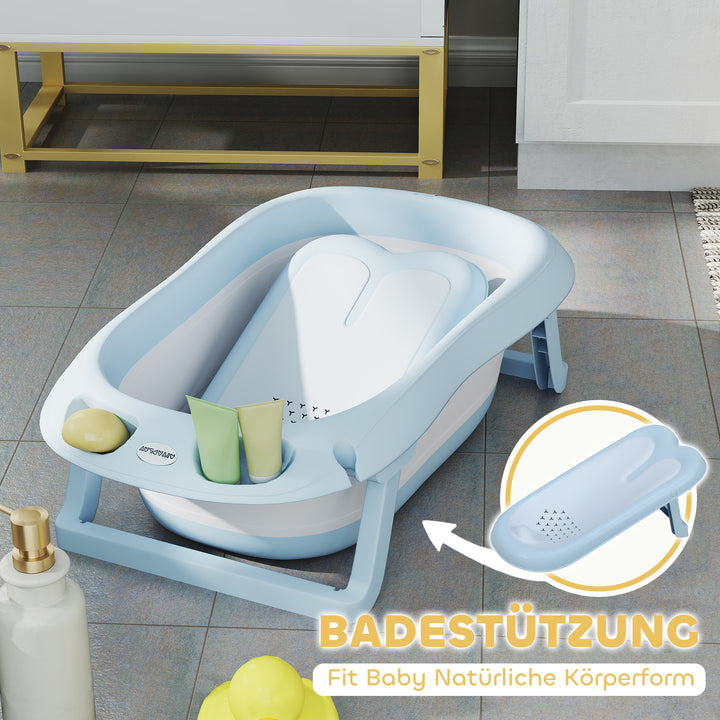 Babybadekar, foldbart, skridsikker bund, sikre materialer, 83l x 48b x 23,5h cm, lyseblå