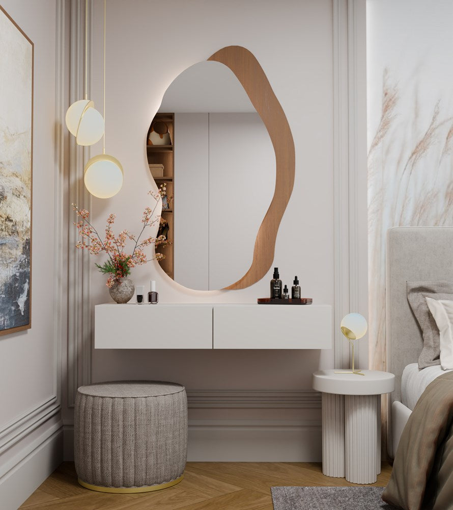 Elegant væghængt sminkebord med 2 skuffer, kashmir-farvet