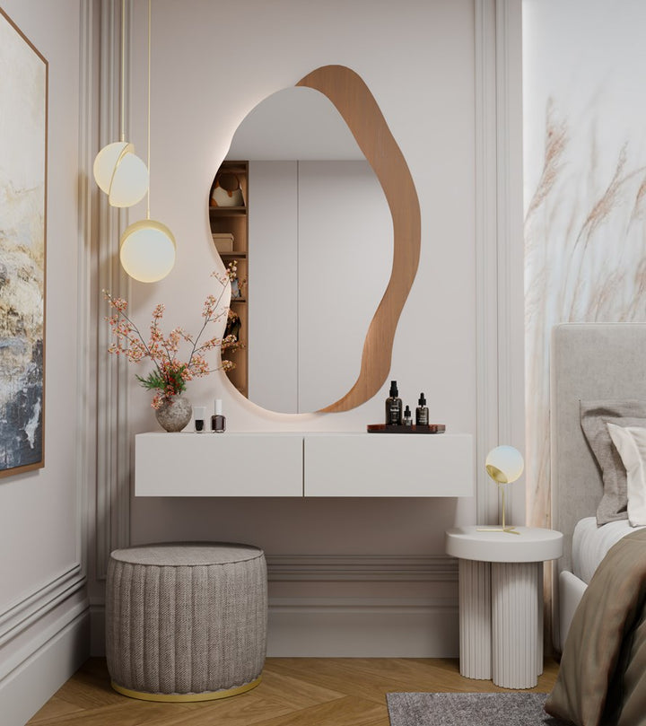 Elegant væghængt sminkebord med 2 skuffer, kashmir-farvet