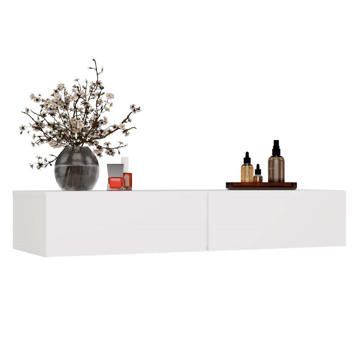 Elegant væghængt sminkebord med 2 skuffer, hvid