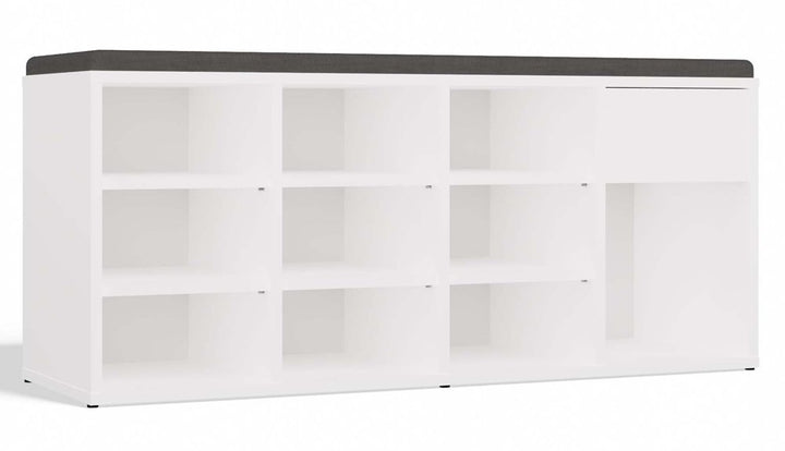 Åben skobænk med skuffe, hvid