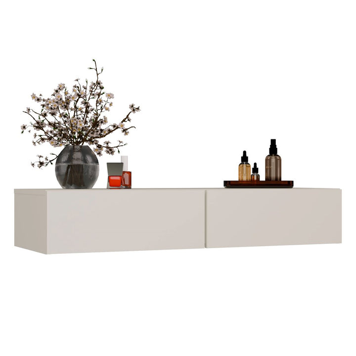 Elegant væghængt sminkebord med 2 skuffer, kashmir-farvet