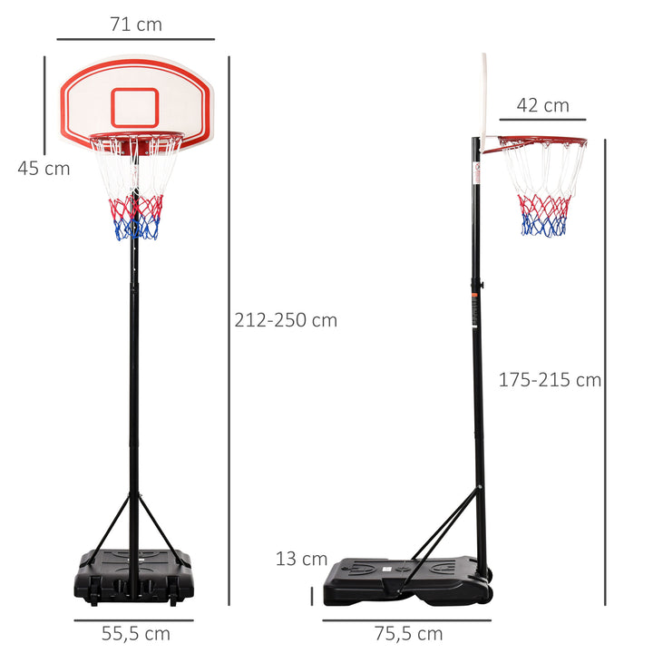 Basketballkurv, basketballstativ, højdejusterbar, vandpåfyldbar, sort