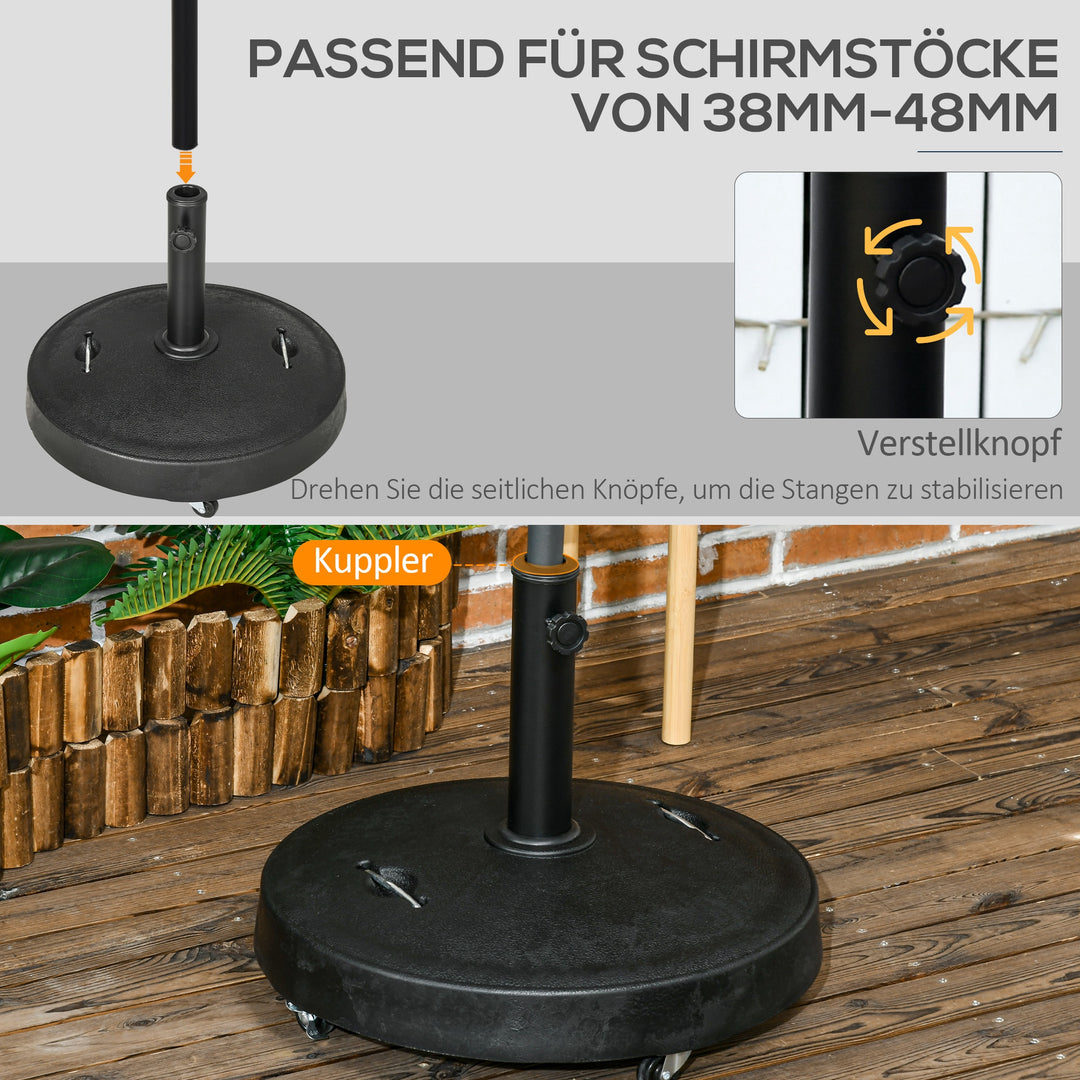 Parasolstativ, parasolfod, parasolholder, vejrbestandig, med hjul, Ø53 x 41H cm, sort