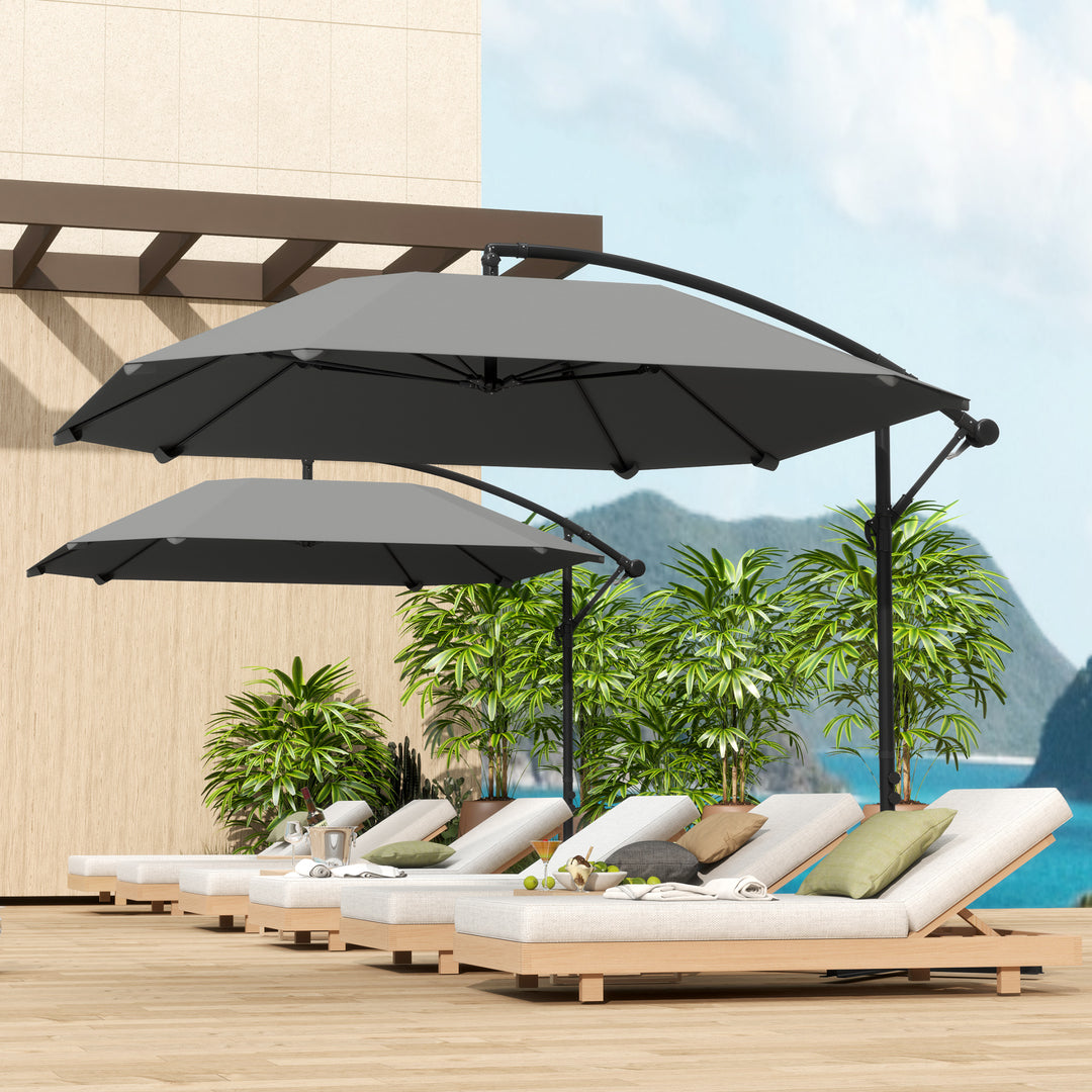 Aluminiums fritstående parasol, Ø 260 cm, vandtæt, håndsvingsbetjent parasol med stativ og håndsving, mørkegrå