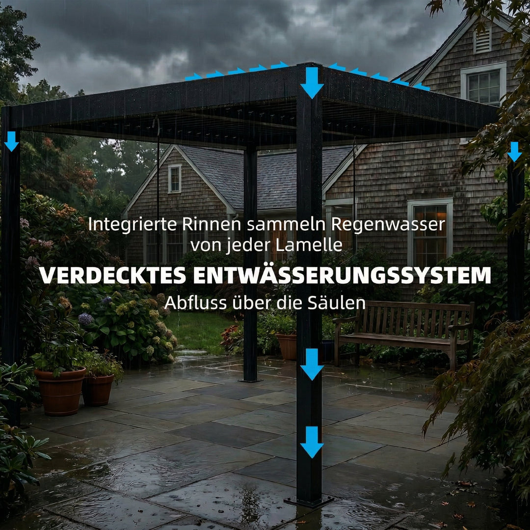 Pergola 3x3 m terrassetag i aluminium med LED-belysning, fjernbetjening, justerbart lameltag
