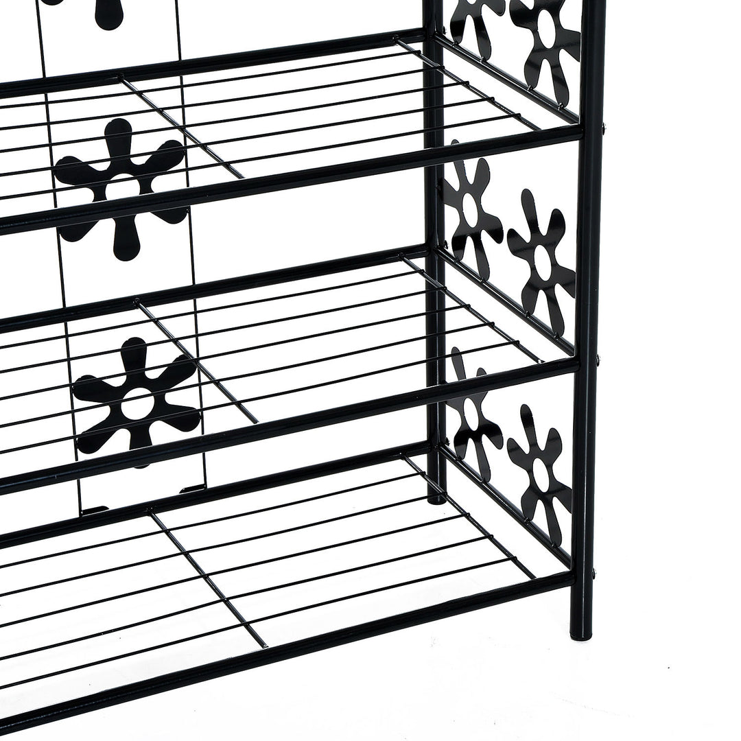 Lille skohylde, pladsbesparende blomsterhylde, plantestativ, fritstående hylde, 4 etager, metal, sort, 59,5 x 30 x 92 cm