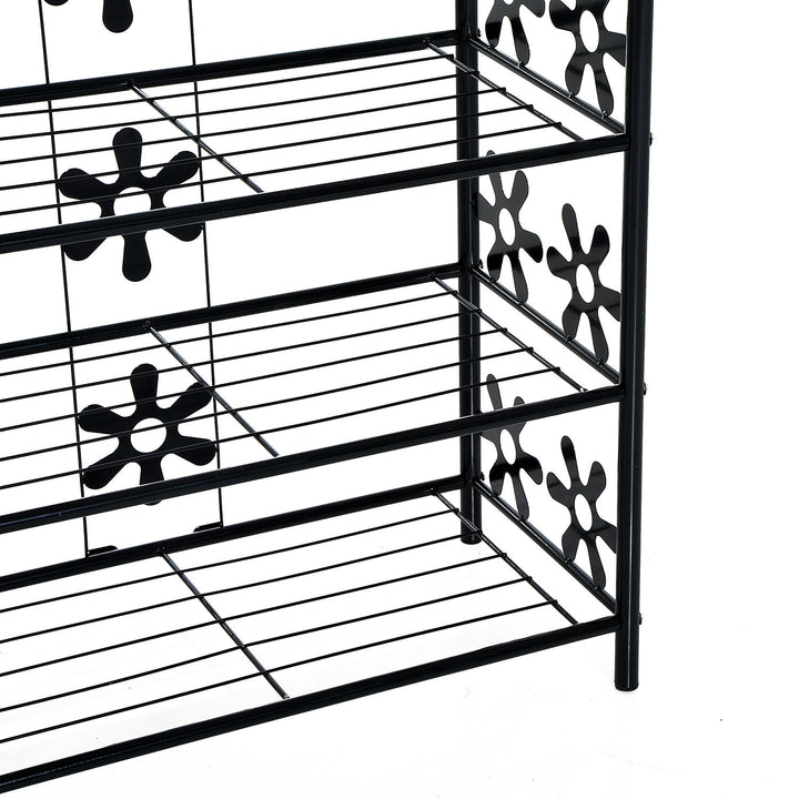 Lille skohylde, pladsbesparende blomsterhylde, plantestativ, fritstående hylde, 4 etager, metal, sort, 59,5 x 30 x 92 cm