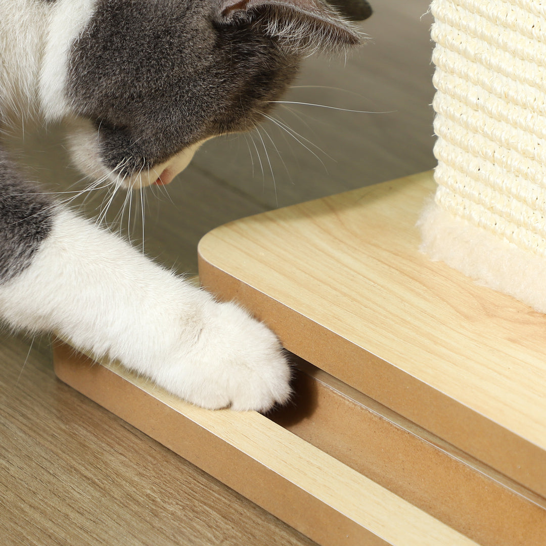 3-I-1 kradsetræ med legestang, legebold, sisal, op til 5 kg, 34 x 34 x 67 cm, eg/creme