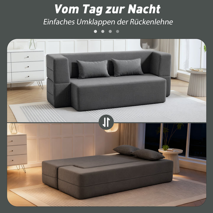 2-personers skumsovesofa, sovesofa med brede armlæn, 2 hynder, 360 kg lasteevne, grå