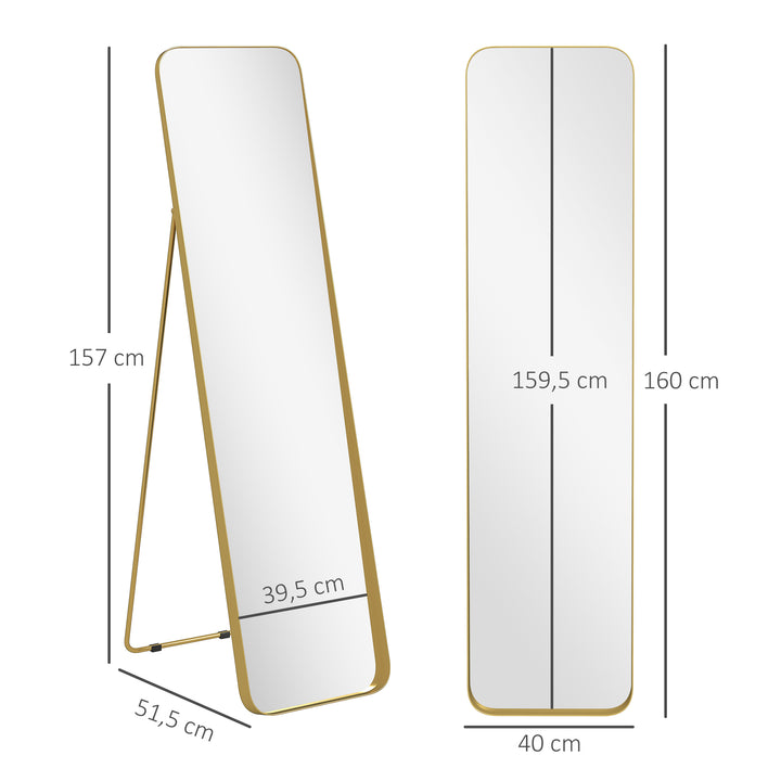 Helfigursspejl, fritstående, vipbart, metalramme, mdf, 160 x 40 cm, guld