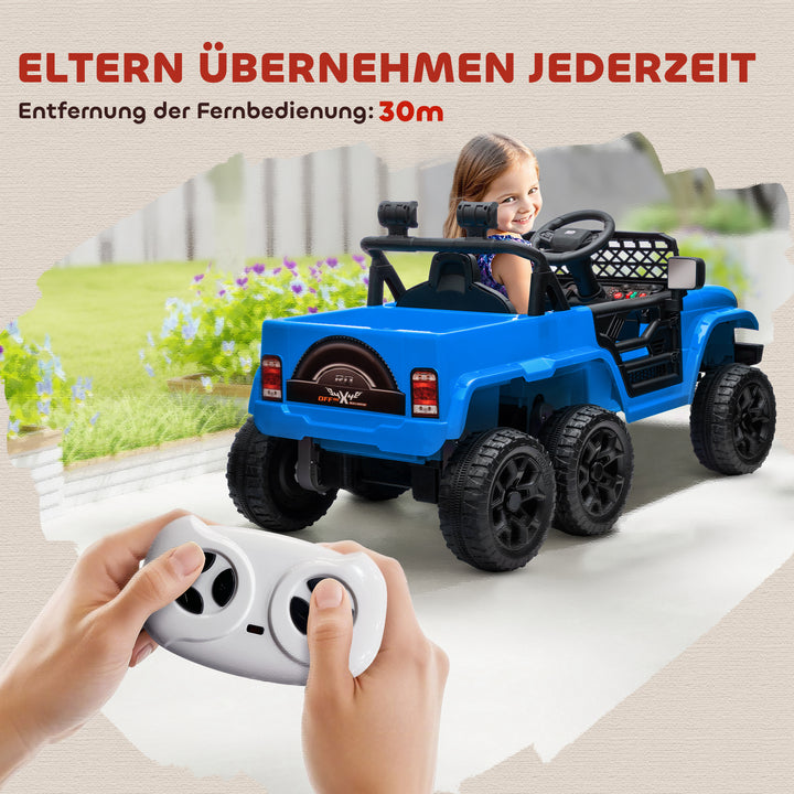 12V elektrisk kørebil med anhænger, led-lys, musik og horn, til børn i alderen 3-8, lyseblå