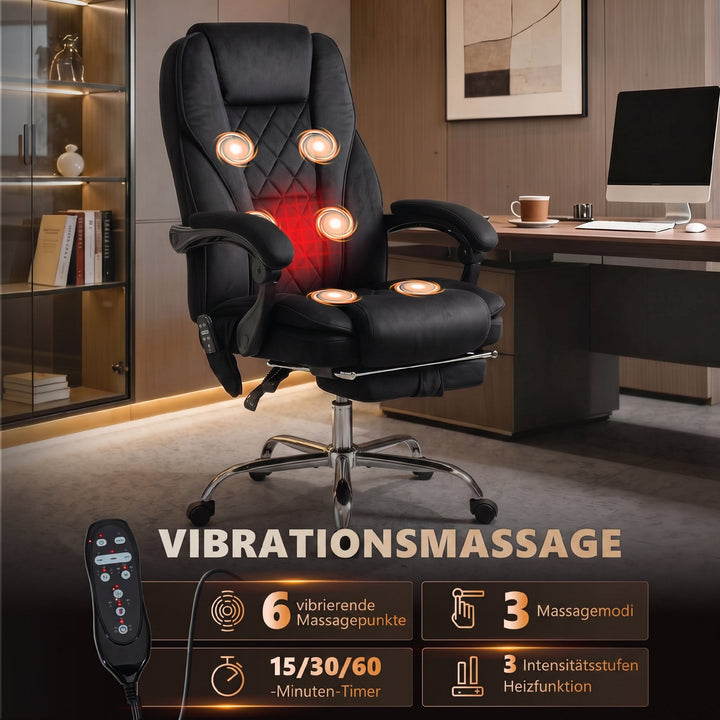 Ergonomisk kontorstol med vibrationsmassage og varme, sort