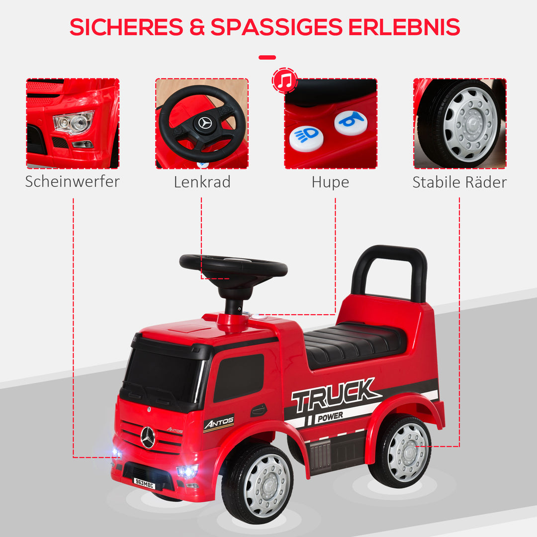 Køretøj køretøj baby køretøj børnebil licenseret af mercedes antos lastbil style med lys til børn fra 12 til 36 måneder metal pp plast rød+sort 62,5x28,5x45cm