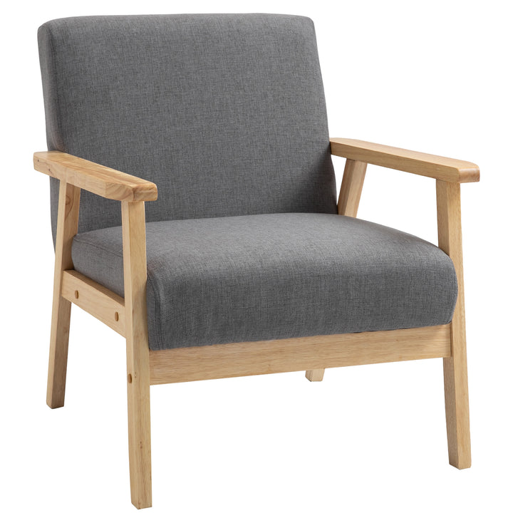 Skandinavisk accentstol, massivt træ, linnedlook, 64 cm x 70 cm x 72 cm, grå + natur