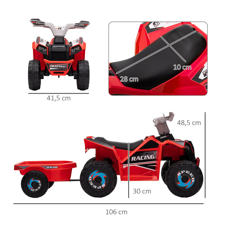 Elektrisk børne-atv med anhænger, 2,5 km/t, 50 minutters køretid, til 1,5 til 3 år, op til 25 kg, rød