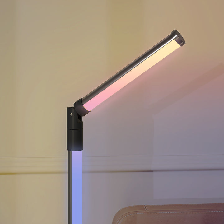 LED gulvlampe, standerlampe med fjernbetjening og forskellige farver, timer, app, musiksynkronisering, mørkegrå