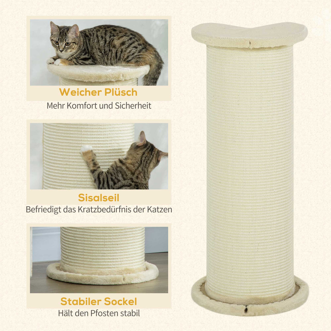 Kradsebræt til katte, hjørnedesign, pladsbesparende, 35 cm x 35 cm x 85 cm, cremehvid
