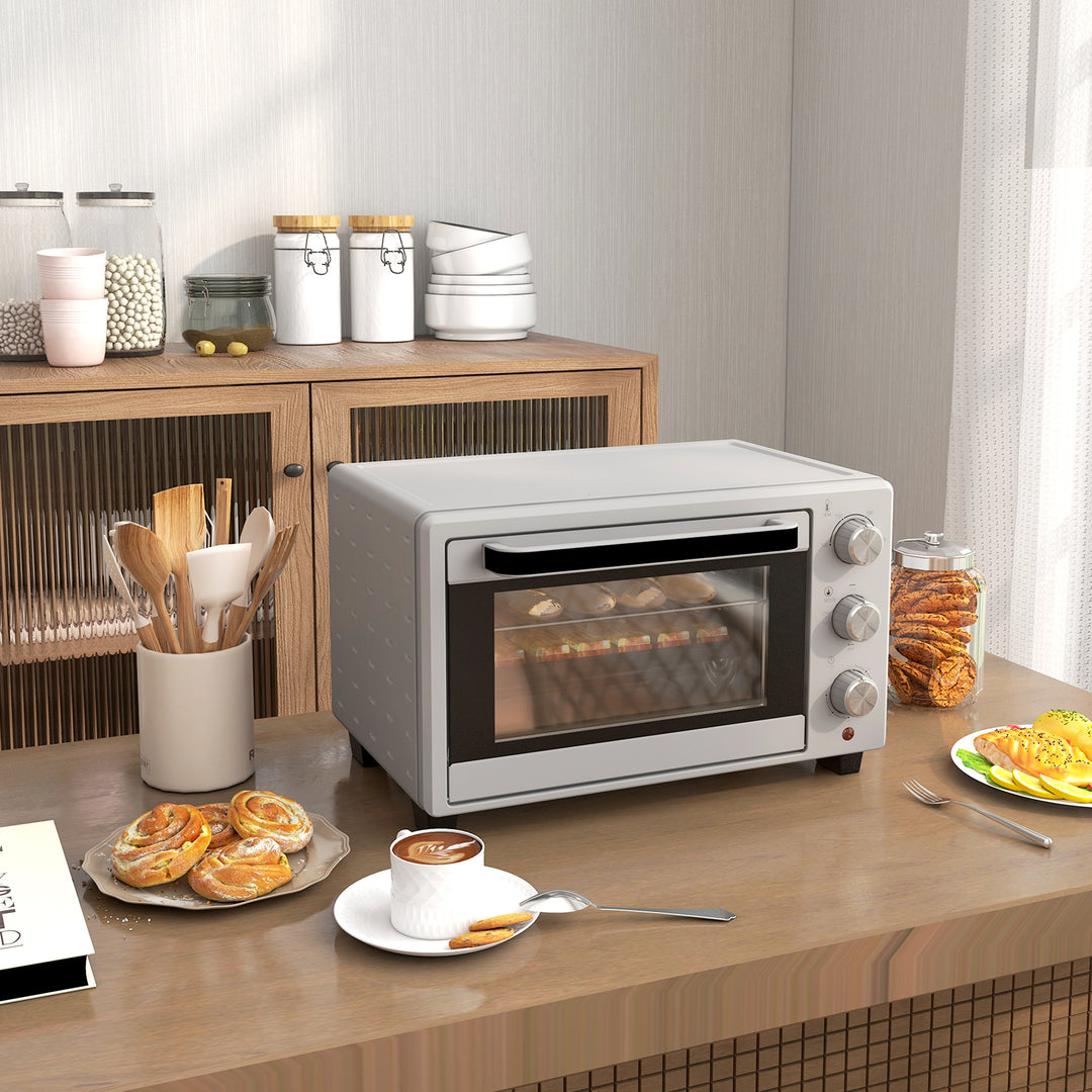 Miniovn, 21 l brødristerovn med 1 rist og 1 bageplade, 3 tilberedningstilstande, 100°c-230°c, rustfrit stål, glas, sølv