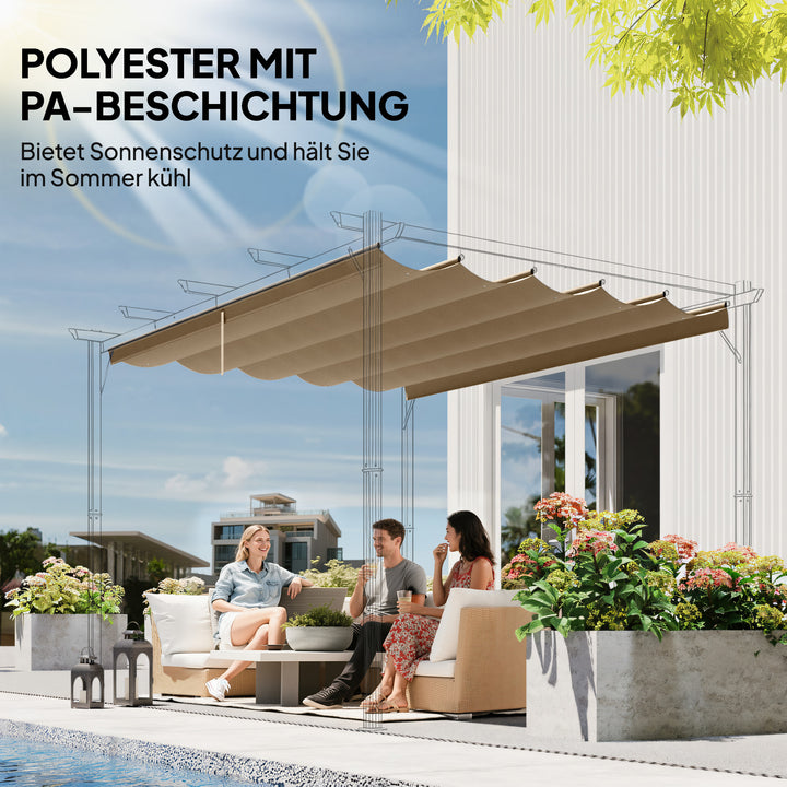 Udskiftningstag til 3 x 3 m pergola, udtrækkeligt, med drænhuller til regnvand, vejrbestandigt, polyester, 250 x 255 cm, brun
