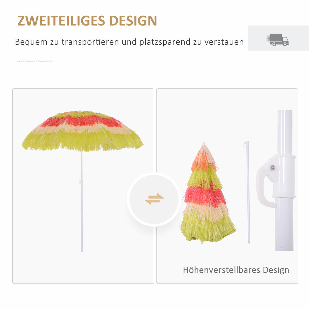 Hawaii-parasol, solskærm, haveparasol, højdejusterbar, vipbar, farverig, Ø160 x 190 cm