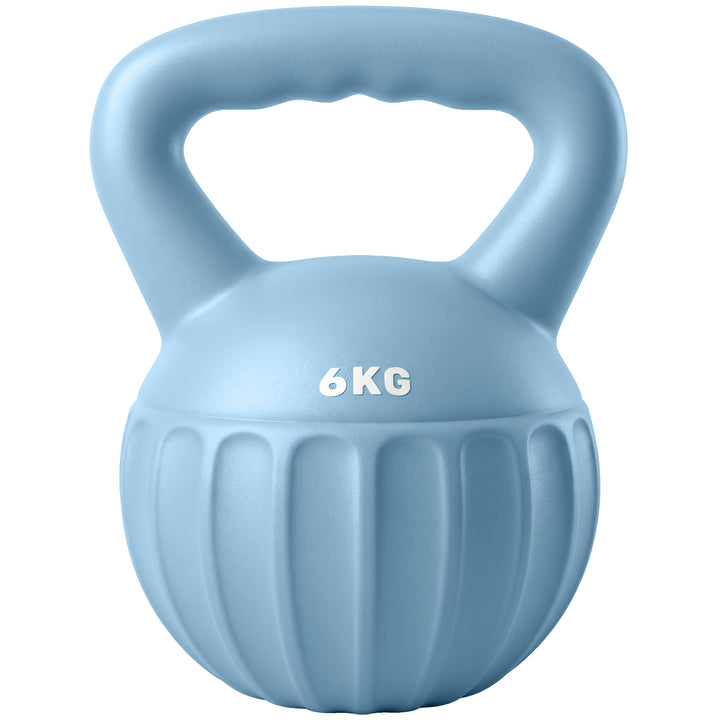 Kettlebell, 6 kg vægtstang fyldt med sand, til begyndere, styrketræning til hjemmebrug, 17 x 17 x 23 cm, blå
