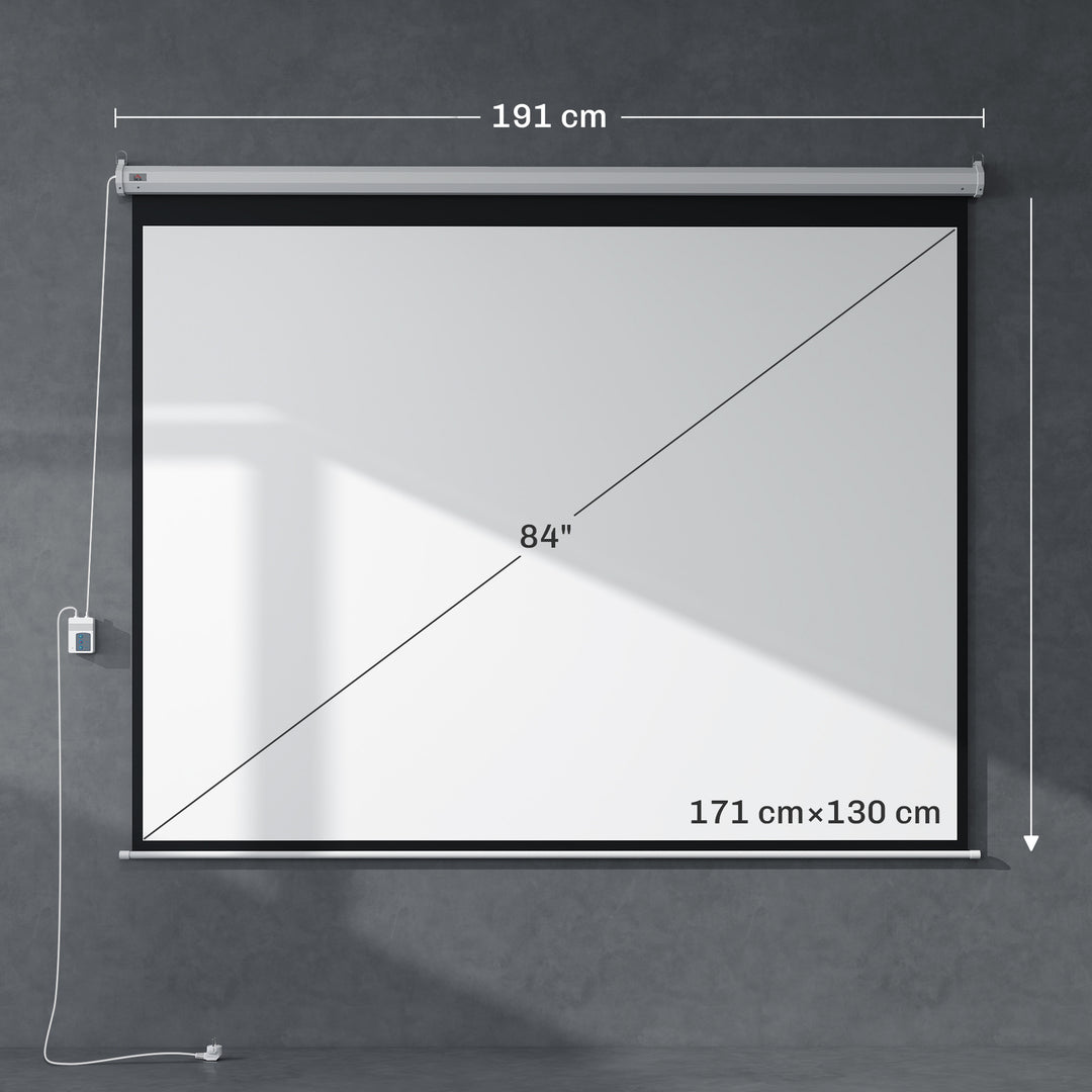 Projektorlærred, inklusive fjernbetjening, 84 tommer, 4:3 format, 171x130 cm, hvid