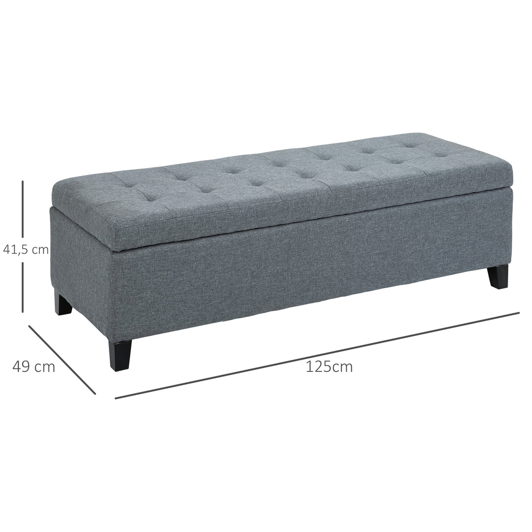 Bænk med opbevaring, fodskammel, entrébænk, knapsyninger, 125,1 cm x 48,9 cm x 41,3 cm, grå