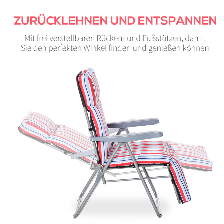 Sæt med 2 foldbare liggestole med hynder, justerbar ryglæn med 5 positioner, havestol, havemøbelsæt, stål, polyester, rød, 60 x 75 x 65-102 cm