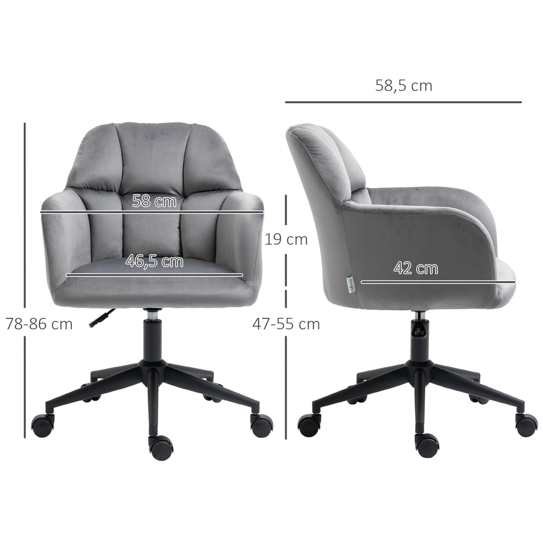 Kontorstol 5 hjul højdejusterbar moderne design 58cm x 58,5cm x 86cm grå