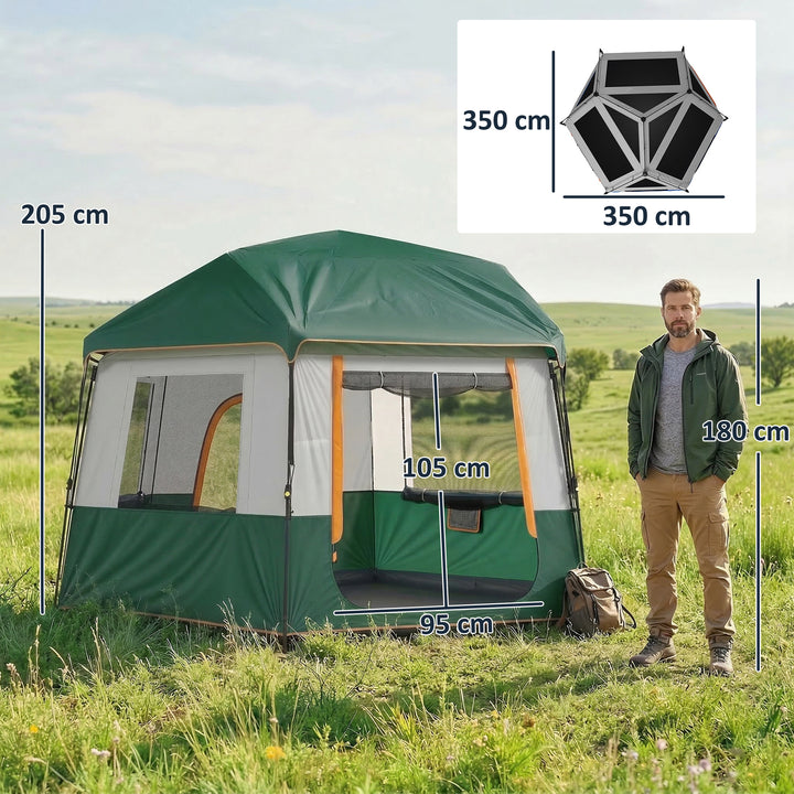 Campingtelt til 4-6 personer, stabilt 3000 mm vandtæt familietelt med aftageligt topdæksel, UV30+ beskyttelse, grøn
