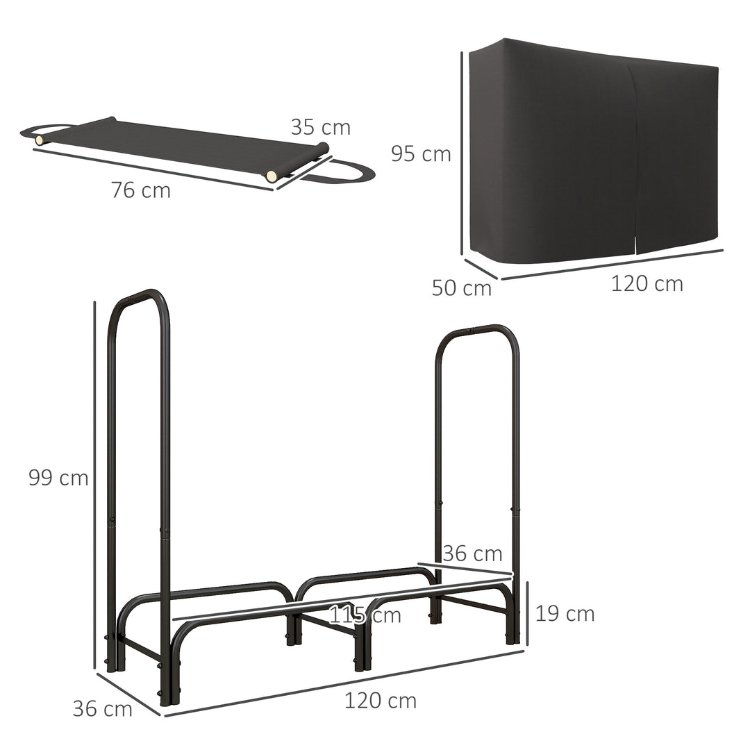 Brænderist, 0,33 m³, med bærepose og overtræk, metalramme, op til 150 kg, 120 x 36 x 99 cm, sort