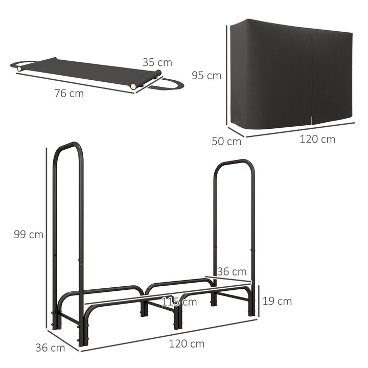 Brænderist, 0,33 m³, med bærepose og overtræk, metalramme, op til 150 kg, 120 x 36 x 99 cm, sort