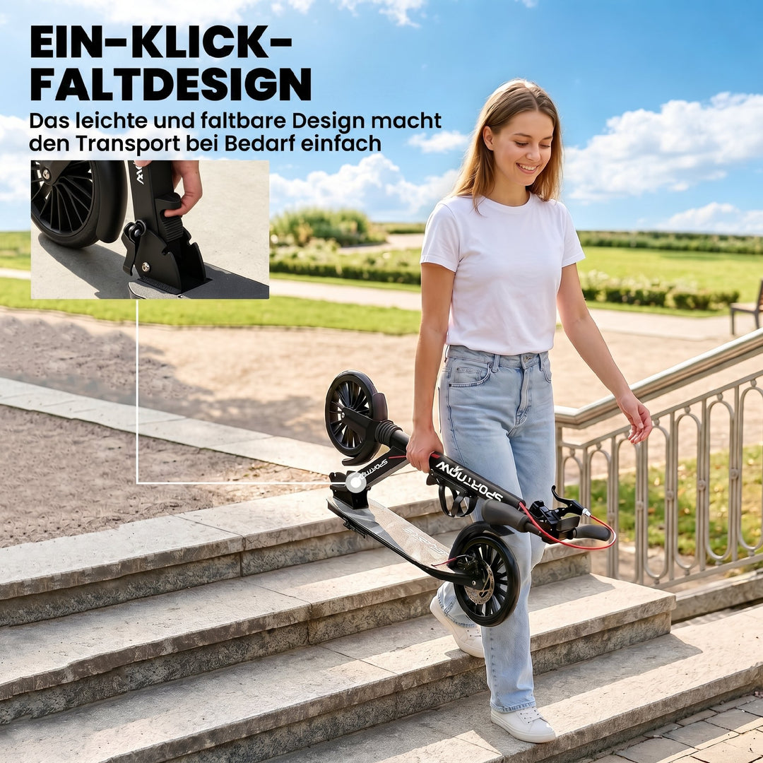 Cityscooter, aluminium, højdejusterbar og foldbar, med 200 mm PU-hjul, ABEC-7 kuglelejer, dobbelt bremsesystem
