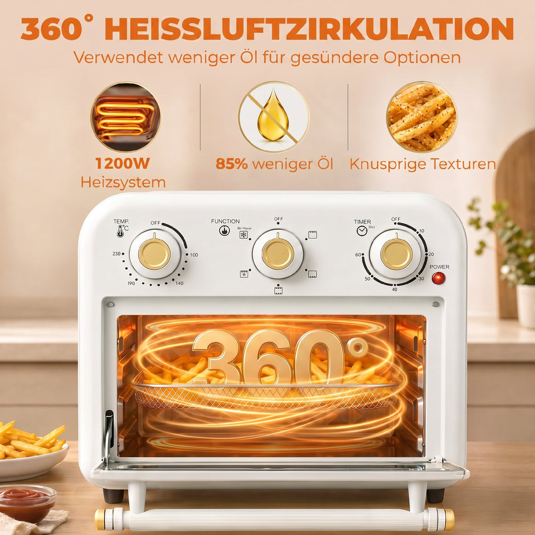 Varmluftfrituregryde 12 liter miniovn med varmluft, 5 programmer