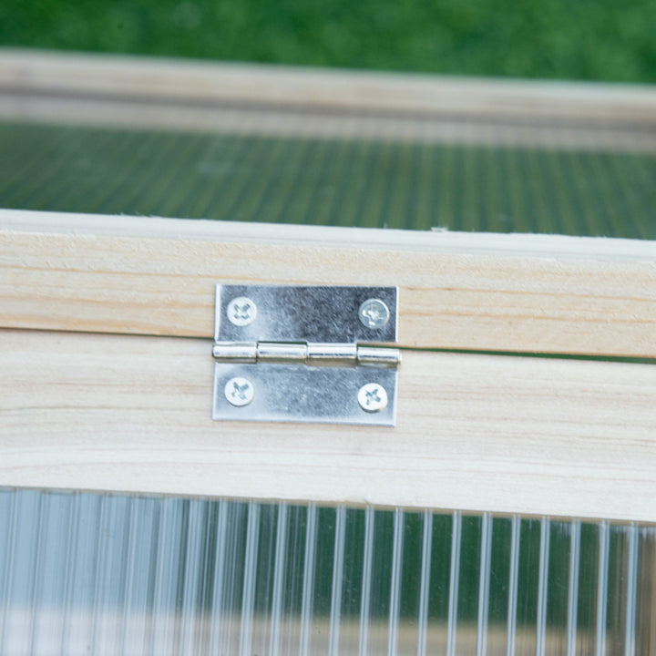 Minidrivhus, kompakt træplantehus, polycarbonatpaneler, ventilationshul, 90l x 52b x 49,5h cm, naturlig