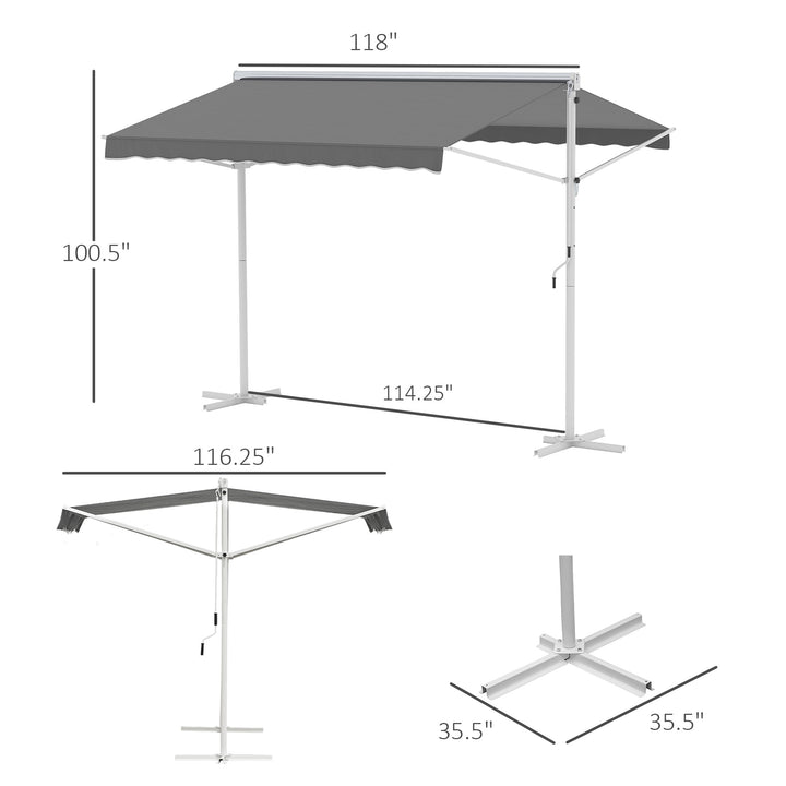 Fritstående markise, havemarkise, markise med foldearm og håndsving, terrasse, grå, 3x3m
