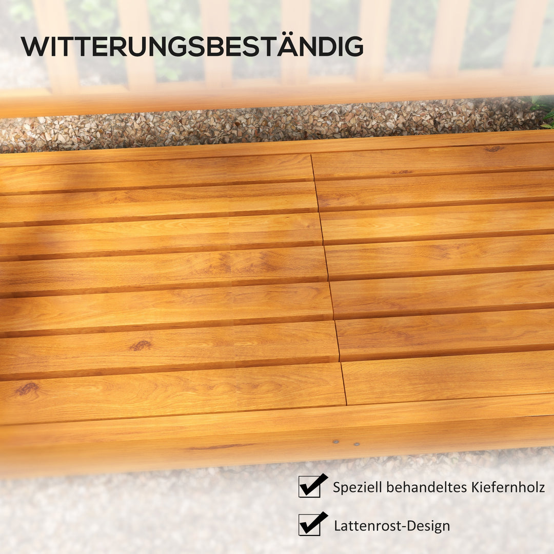Havebænk, træbænk, udendørsbænk, klapbord, vejrbestandig, massivt træ, 153 cm x 56 cm x 91 cm, lysebrun