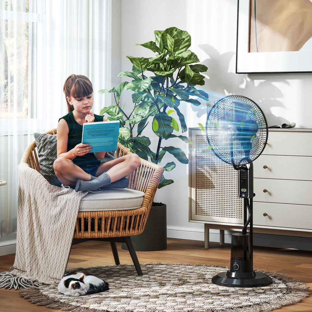 Vandkølet ventilator med luftfugter, 10° vipbar, 70° oscillerende, 3 hastighedsindstillinger, 75W, sort