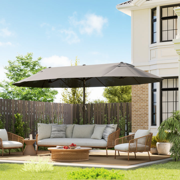 Dobbelt parasol 455 x 265 cm, UV-beskyttende parasol med håndsving, vindtæt balkonparasol, håndsvingparasol, solskærm til balkon og have, grå